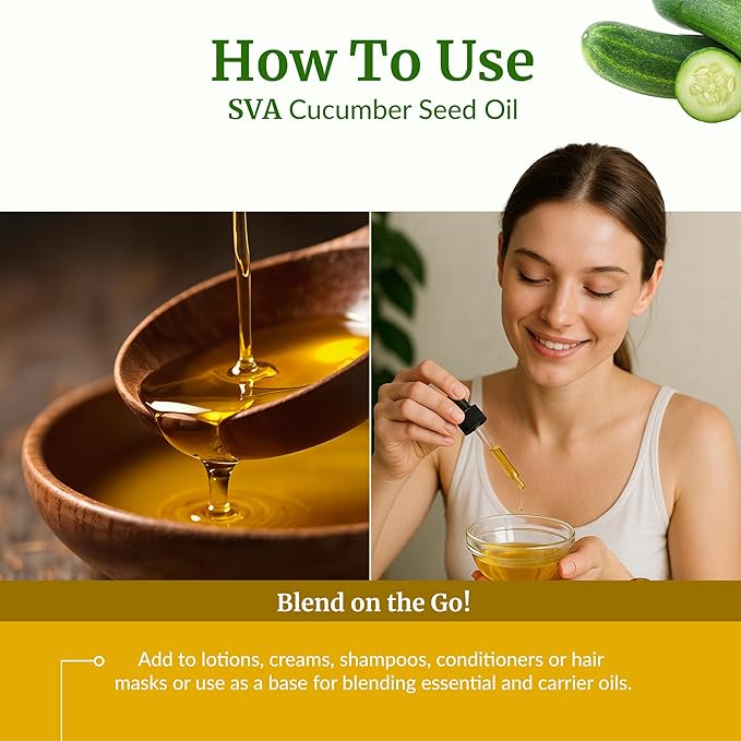SVA Cucumber Seed Carrier Oil, Glass Bottle with Dropper, 4 Fl Oz (118 ml)