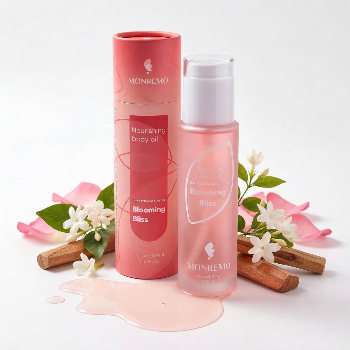 MONREMO After Shower Body Oil for Women, Rose Jasmine Scent, 3.3 Fl Oz