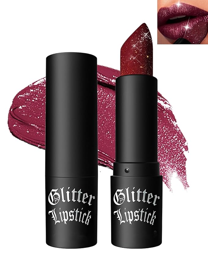 Glitter Frosted Lipstick, Matte Metallic Lip Gloss, Halloween Gothic Makeup