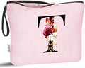 Vavabox A-Z Personalized Makeup Bag, Birthday Gifts for Women Mom, Gifts for Best Friend, Bride Bridesmaid Cosmetic bag (T, 06-Pink)