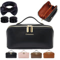 Cuteseason PU Leather Makeup Bag for Women, Structured Makeup Case with Wide Opening, Travel Cosmetic Bag with Compartments and Handle, Water-Resistant Makeup Organizer (Black Plain)