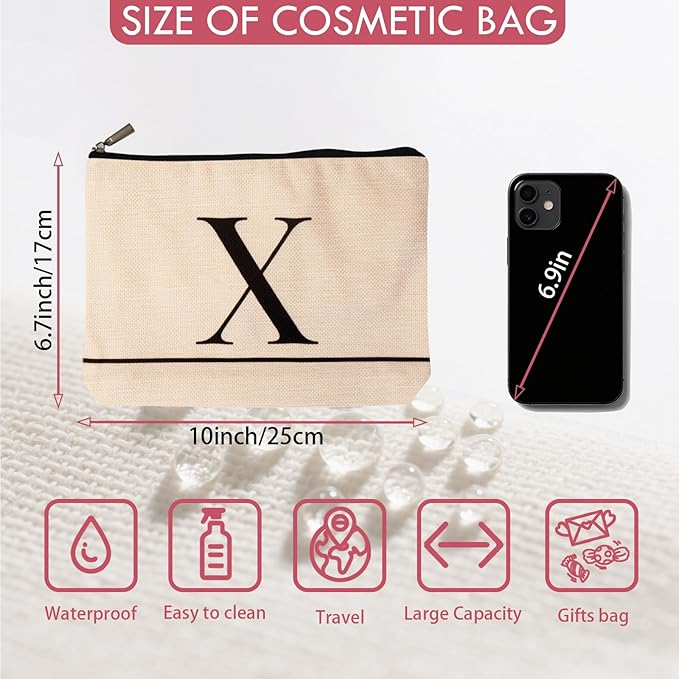HDYHDY Letter A-Z Initial Personalized Makeup Bags, Birthday Gifts for Women, Monogrammed Gifts for Women Mom Sister Best Friend Bride Bridesmaid, Mothers Day, Christmas, Small Travel Cosmetic Bag (X)