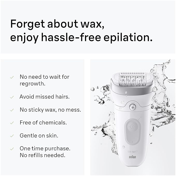 Braun Silk-épil 7 Epilator, Wet and Dry, Wide Head, Includes Venus Intimate Razor, Shaver Head and Trimmer Comb, SE7-141