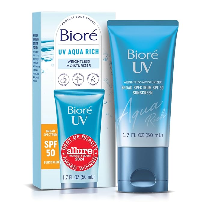 Biore UV Aqua Rich Moisturizer SPF 50 Facial Sunscreen, 1.7 fl oz