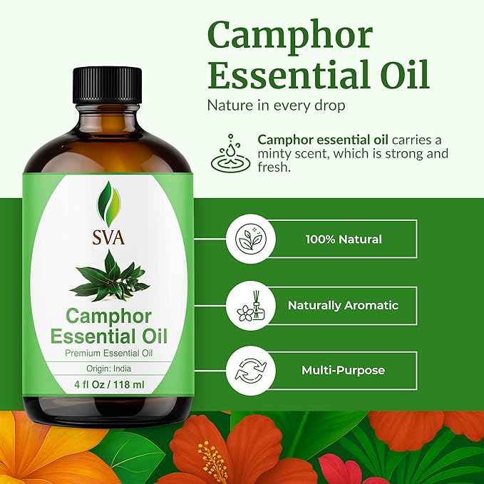 SVA Camphor Essential Oil, Glass Bottle with Dropper, 4 Fl Oz (118 ml)