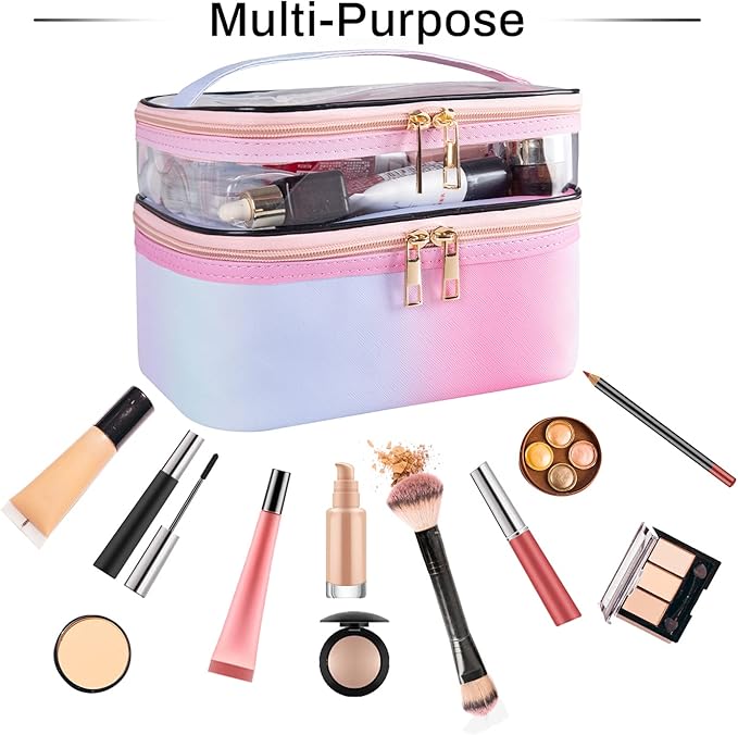 imerelez Travel Makeup Bag Cosmetic Bag Makeup Bags for Women Cosmetics Cases Portable Waterproof Foldable (Rainbow Pink)
