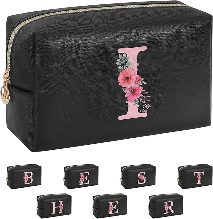 Initial Makeup Bag for Women, Travel Makeup Bag Small Cosmetic Bag, Birthday Gifts for Girls and Women, Teen Girls Gifts Trendy Stuff, Personalized Gifts for Grandkids Teacher Friends Bride Bridesmaid
