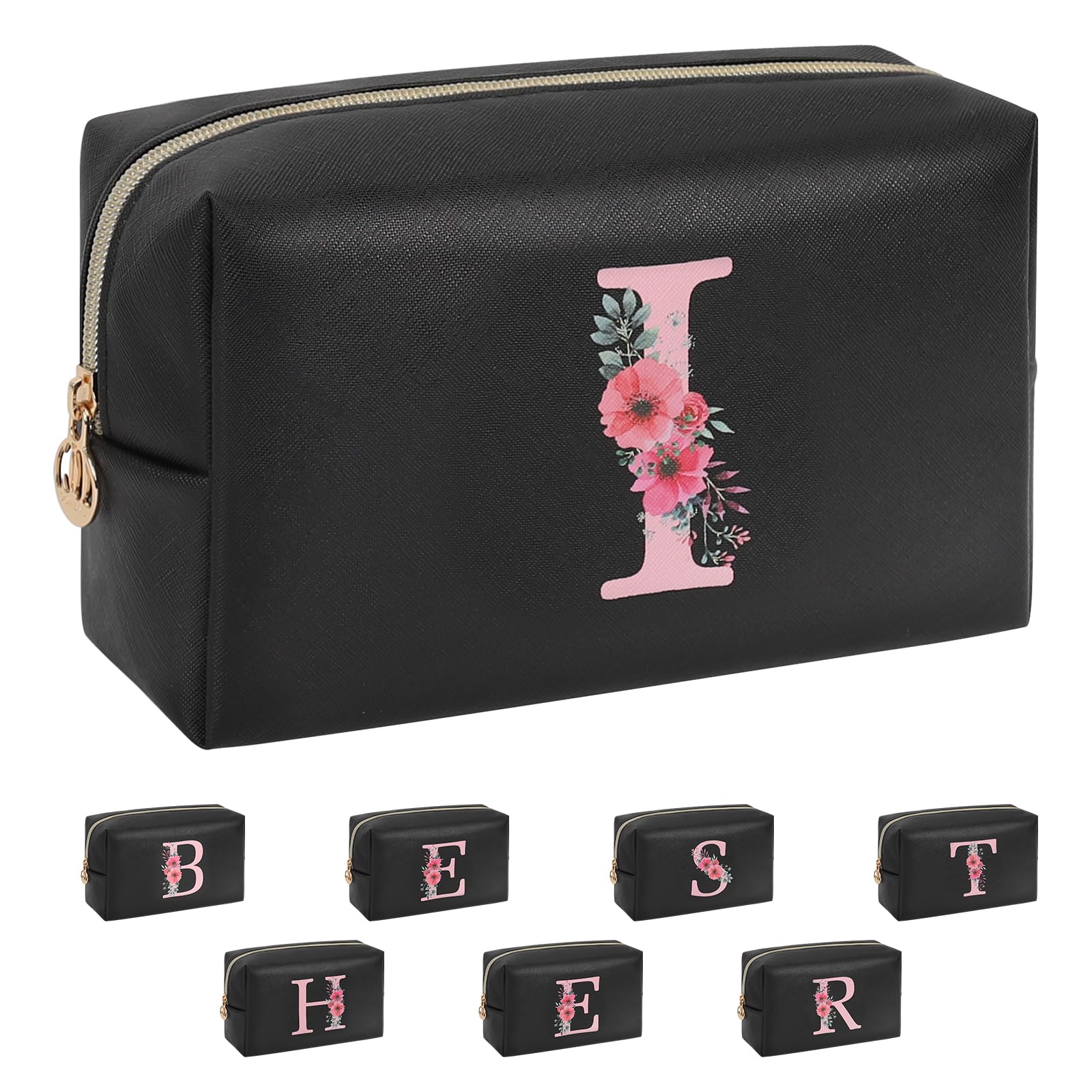 Initial Makeup Bag for Women, Travel Makeup Bag Small Cosmetic Bag, Birthday Gifts for Girls and Women, Teen Girls Gifts Trendy Stuff, Personalized Gifts for Grandkids Teacher Friends Bride Bridesmaid
