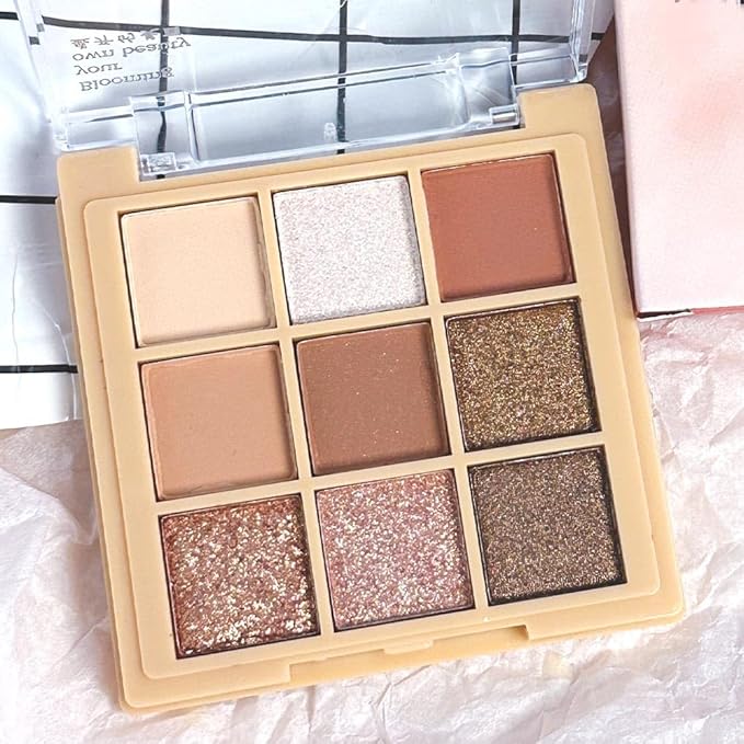 CAKAILA 9Colors Nude Champagne Gold Rose Brown Colorful Glitter Eyeshadow Palette Makeup,Korean Natural Neutral Rainbow Eyeshadow Palettes Naturing-Looking Long Lasting Waterproof Blendable