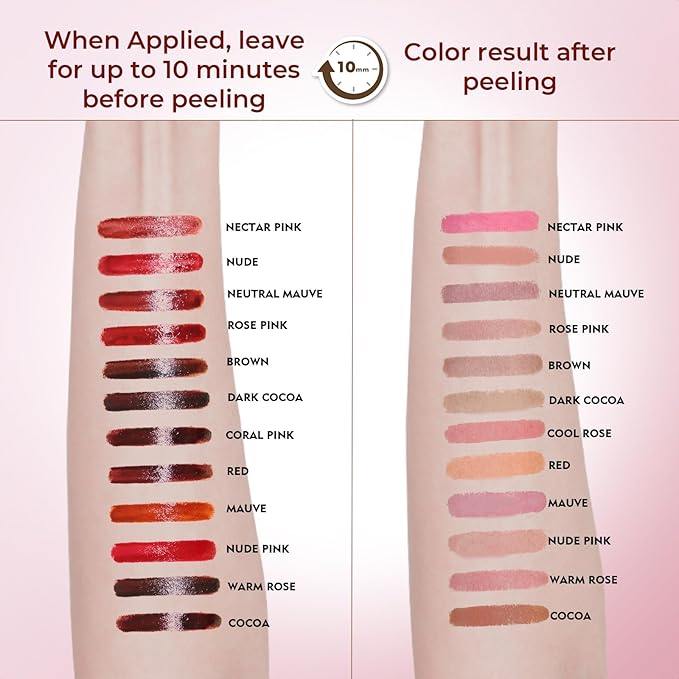 QCMME Lip Liner Stain Peel Off with Tweezer, Long Lasting Matte Lip Tattoo, Highly Pigmented Color Lip Makeup, Waterproof, Transfer-proof Lipstain for Women, COCOA