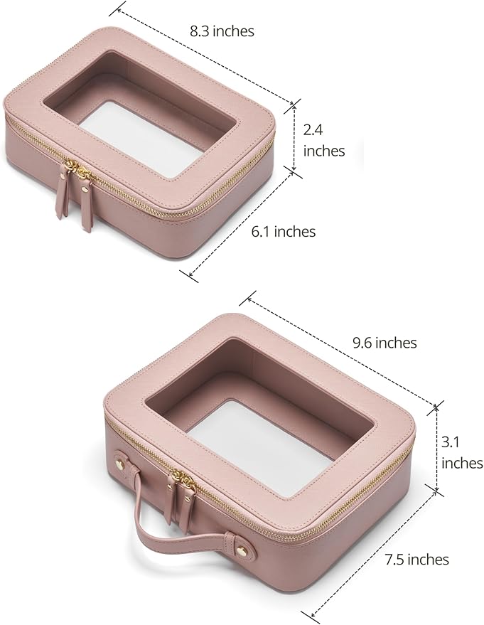 Popvibe Clear Makeup Bag Travel Cosmetic Case Toiletry Bag with Zipper Make Up Case Traveling, Stone, Medium and Large
