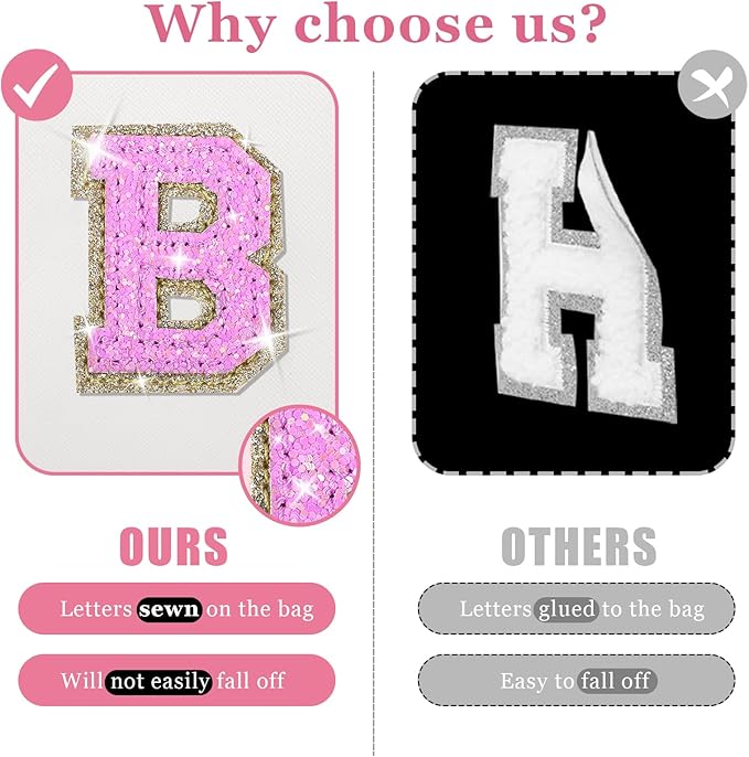 Personalized Initial Letter Makeup Bag, Preppy Glitter Letter Patch Cosmetic Pouch Zipper,PU Waterproof Travel Toiletry Bag Cute Makeup Organizer Monogrammed Make Up Bag,Gift for Women Girls(Letter B)