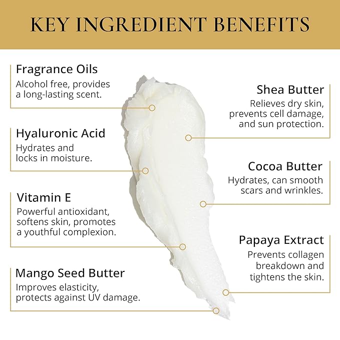 LUXURY LIFE BUTTER - 40% Extrait de Parfum Fragranced Body Butter with Hyaluronic Acid for Ultimate Moisture - Luxurious Room-Filling Natural Fragrances - Non-Greasy, USA Made, Warm Compliments, 5 oz