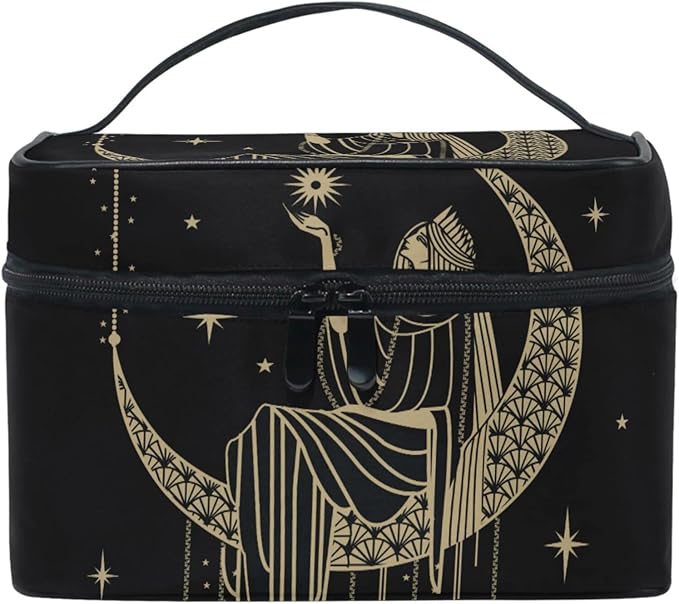 ZOEO Makeup Train Case Sacral Night Girl On Moon Korean Carrying Portable Zip Travel Cosmetic Brush Bag Organizer Large for Girls Women