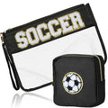 BuyCard 2 Pcs Soccer Gifts Makeup Bag with Chenille Letter Patch, Clear Cosmetic Pouch PVC Organizer Purse, Waterproof Travel Bag, Portable Toiletry Storage Bag for Her Girls Friends Women