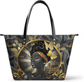 Afroyla African Black Women's Leather Tote Bag, Large Size, Premium Leather, Perfect Presents For Women (Barakaya, Premium Vegan Leather)