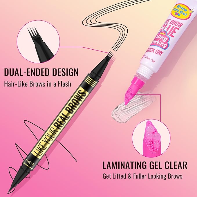 Vevivia Dual-Tip Microblading Eyebrow Pencil & Clear Brow Gel, Black