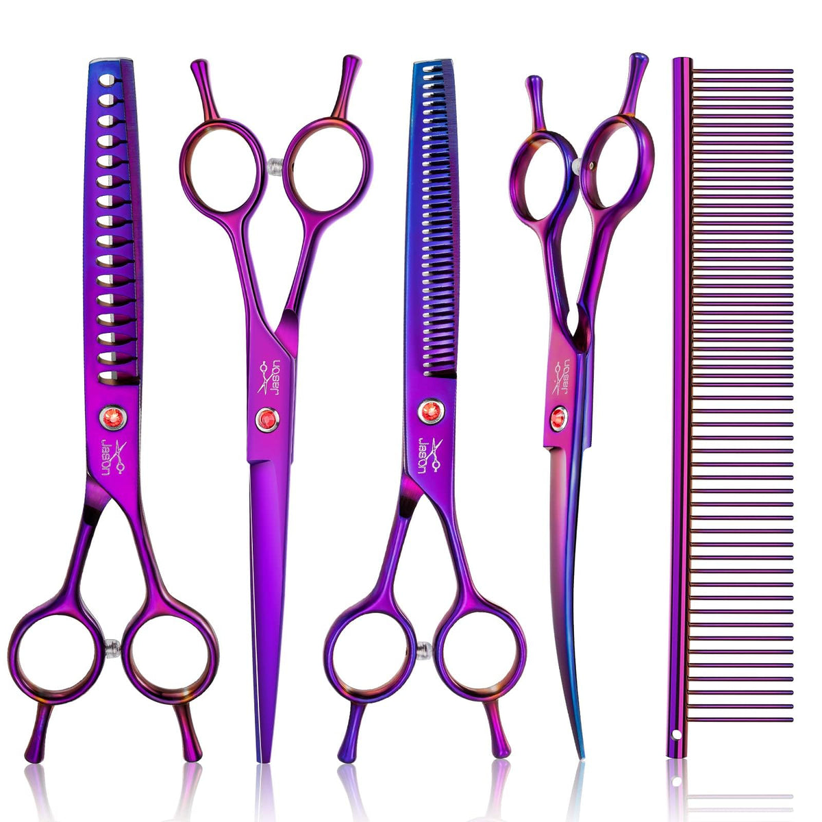 JASON Curved Dog Grooming Scissors - 7" Up-Curved Trimming Shears Purple