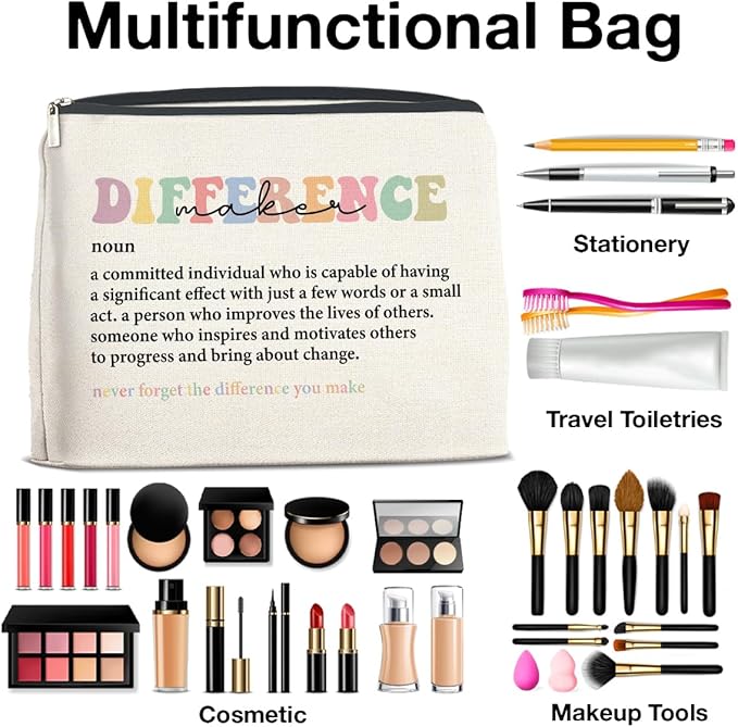 UPNEGE Difference Maker Makeup Bag Thank You Gifts for Mentor Leader Coach Boss Manager Leaving Retirement New Job Going Away, Difference Maker Gifts Cosmetic Bag Zipper Makeup Pouch