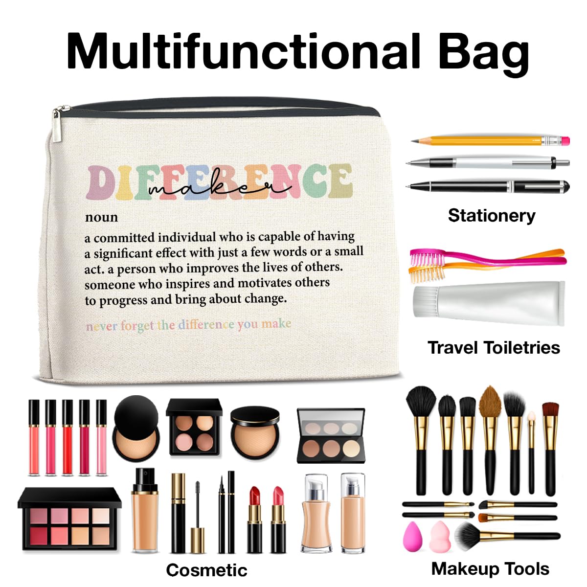 UPNEGE Difference Maker Makeup Bag Thank You Gifts for Mentor Leader Coach Boss Manager Leaving Retirement New Job Going Away, Difference Maker Gifts Cosmetic Bag Zipper Makeup Pouch