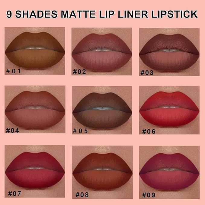 2-in-1 Gradient Dark Red Lip Liner & Lipstick, Waterproof Long Lasting Matte Lip Liner Pencil, Makeup Smudge proof lip liner with Cone Tip (08#-Wine)