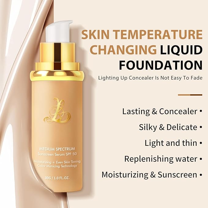 SPRINGSKY 4-in-1 Color Changing Liquid Foundation SPF 50, Medium (SET 1)