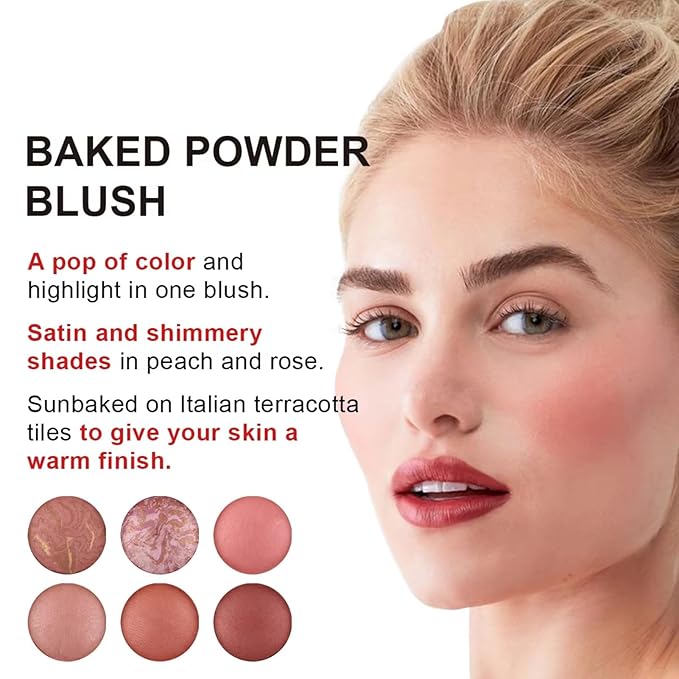 Baked Blush, Marbleized Blush for Cheeks, Shimmery Satin Finish Powder Palette, Buildable Color Natural Face Makeup