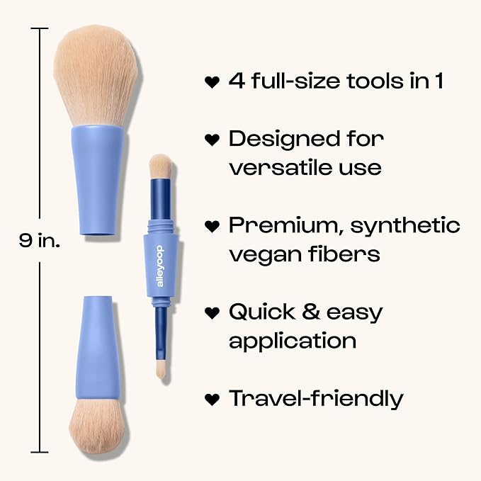 Alleyoop 4-in-1 Makeup Brush, Overachiever Travel Makeup Brush Set
