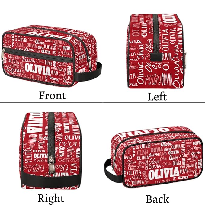 KFNHN Personalized Names Red Travel Cosmetic Organizer Case Portable Bag