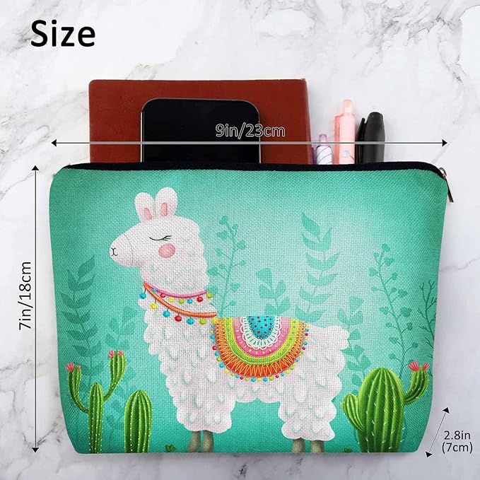 Kalygon Makeup Bag Llama Makeup Bags For Purse Pouch, Funny Llama Alpaca Cactus Floral Green Travel Toiletry Bag Cosmetic Bag Makeup Bags Flax Makeup Organizer Bag Pencil Pouch For Man Woman