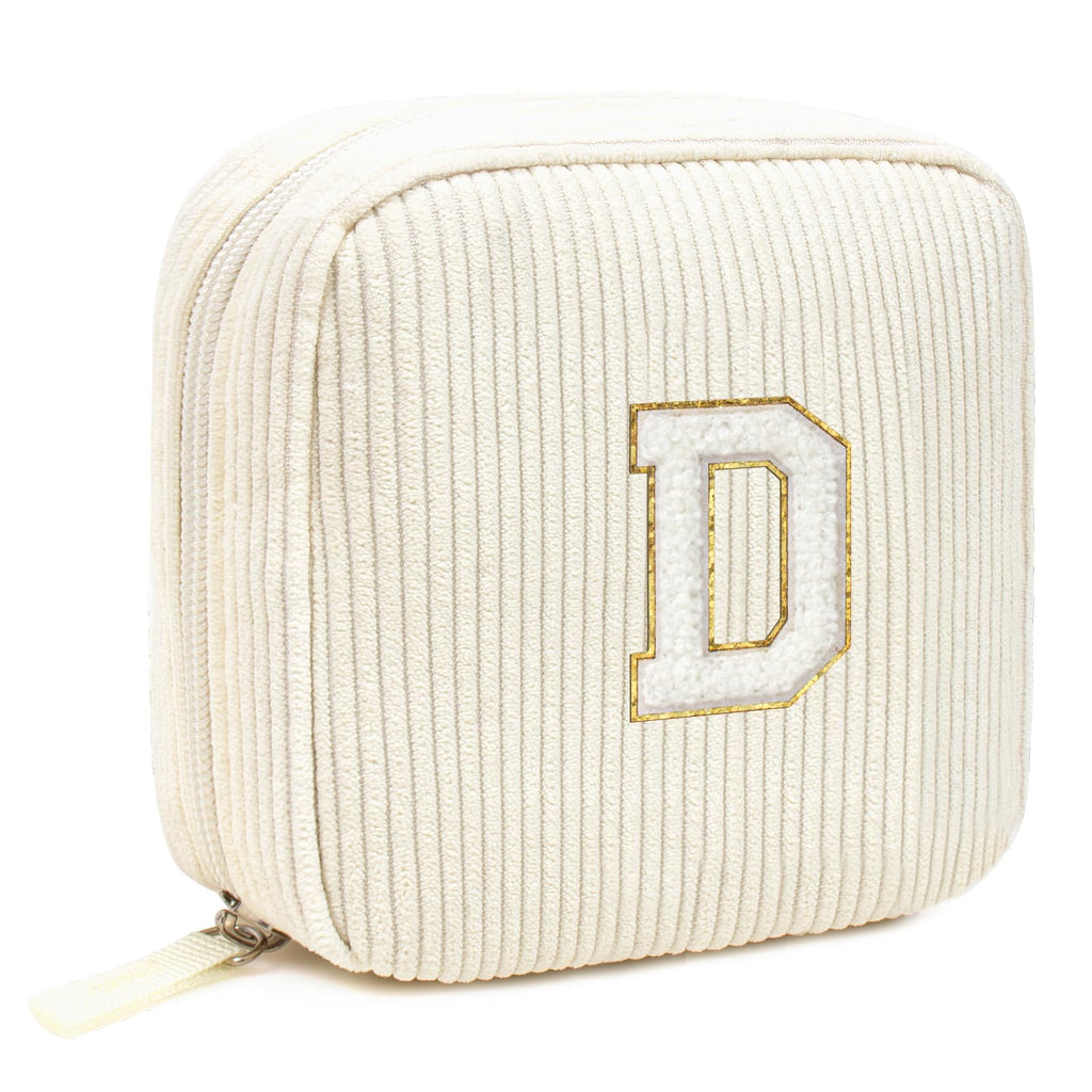 Cute Pink Initial Make Up Bag Travelling, Personalized Makeup Bag with Zipper Mini Makeup Pouch Travel Accessories Birthday Gift Friends Female Mom Teacher Sweet Gifts Daughter Gifts (Letter D, Beige)