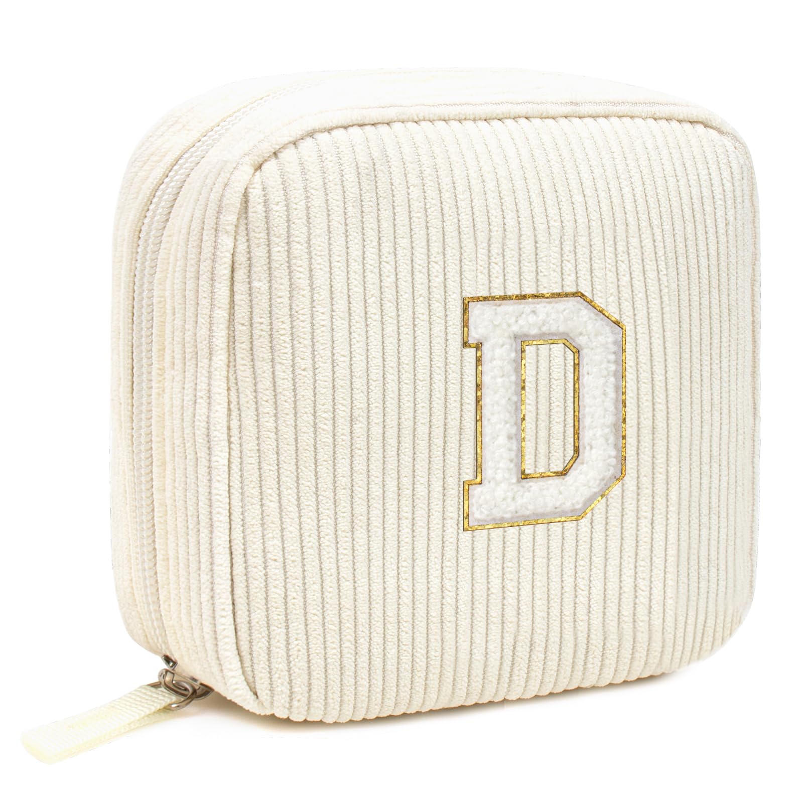 Cute Pink Initial Make Up Bag Travelling, Personalized Makeup Bag with Zipper Mini Makeup Pouch Travel Accessories Birthday Gift Friends Female Mom Teacher Sweet Gifts Daughter Gifts (Letter D, Beige)