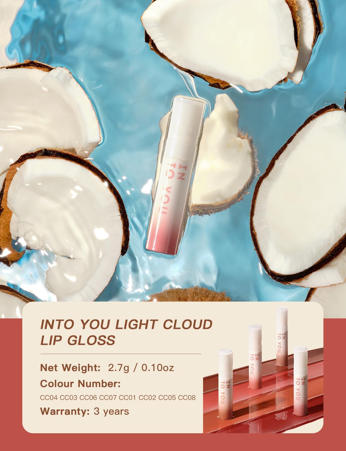 INTO YOU Lip Stain Long Lasting, Lip Gloss, Lip Tint, Lip Plumper Gloss, Glitter Lip Gloss, Liquid Lipstick, Vivid Color, Smudge-Proof, Lightweight, Naturally Moisturizing, Lip Oil For Dry Lips (CC02)