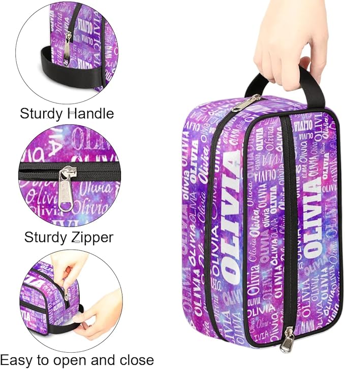 KFNHN Custom Large Travel Cosmetic Bag with Name, Watercolor Purple Galaxy