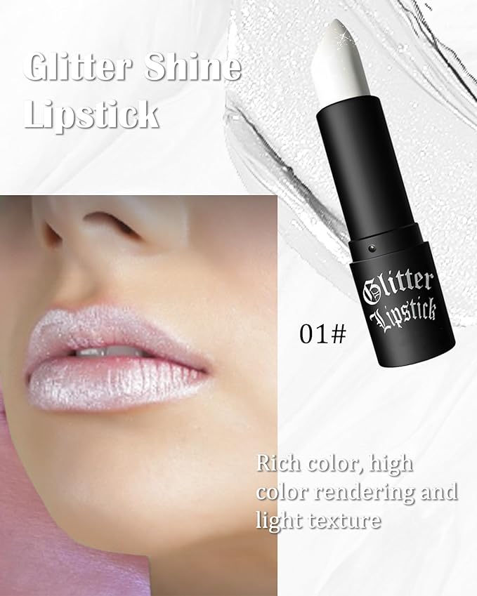 White Glitter Lipstick, Waterproof Shimmer Lip Tint Gloss, Halloween Makeup