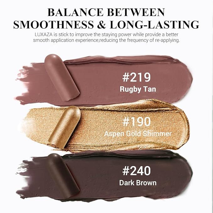 LUXAZA 3Pcs Neutral Brown Eyeshadow Stick Set, Matte And Shimmer Creamy Eyeshadow Pencil, Shiny Pink Shadow, Waterproof Long Lasting Smoky Eye Makeup - A3 Twilight Brown