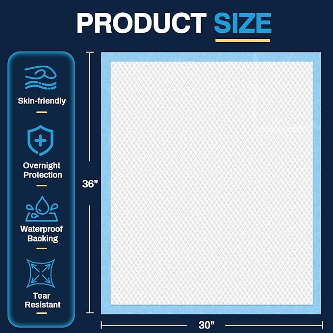 AAY Disposable Bed Pads 30"X36" 50pcs, Tear-Resistant Underpads