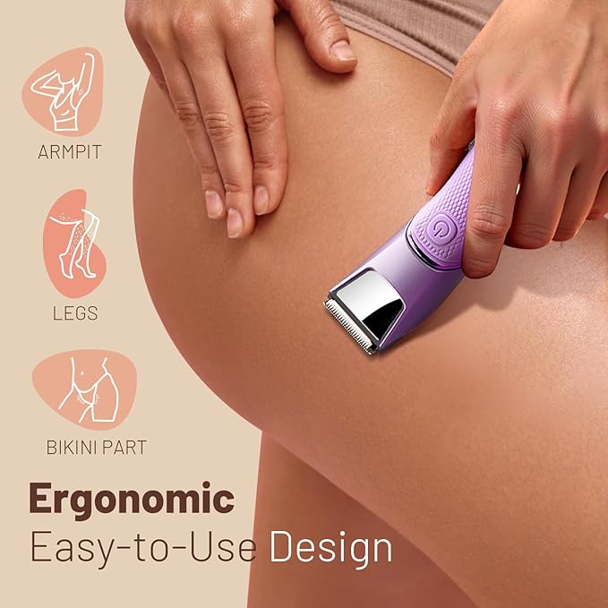 Purple Personal Trimmer for Women, Waterproof & Portable for Use at Home or Travel, with Mirror Light for Bikini Line and Body Grooming