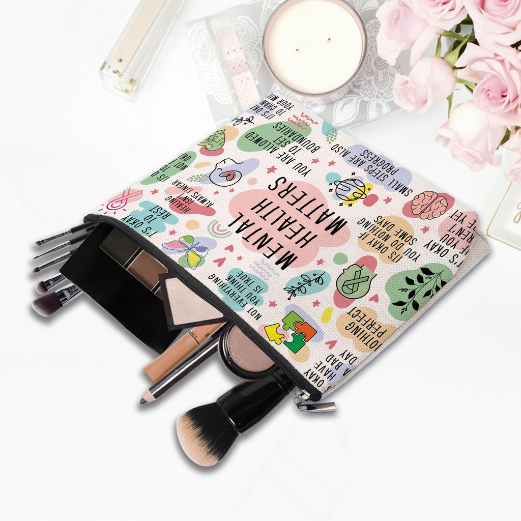 CEASQVAA Mental Health Gifts Makeup Bag - Awareness Gift, Daily Affirmation, Positive Quotes Cosmetic Bag for Women
