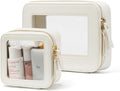 Popvibe Clear Makeup Bag with Zipper, Set of 2, Mini and Medium, White