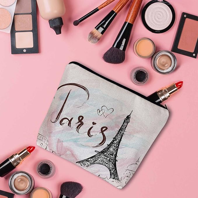 Kalygon Women Cosmetic Bag Eiffel Tower, Watercolor Paris Eiffel Tower Cute Makeup Bag For Purse Cosmetic Travel Bag For Toiletries Makeup Storage Bag Flax Skincare Bag Make Up Pouch Bags