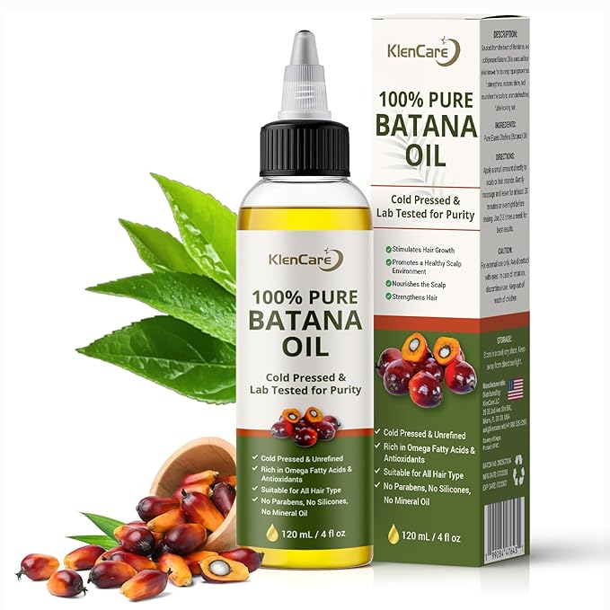 Klencare Batana Oil for Hair Growth, 100% Pure Raw Unrefined Cold Pressed Hair Oil from Honduras, Scalp Care Oil for Dry Frizzy Hair, 4 fl oz
