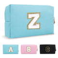 Small Personalized Initial A-Z Preppy Patch Makeup Bag,White PU Chenille Letter Travel Cosmetic Pouch with Zipper,Cute Toiletry Bag,Gift Ideal for Teen Girls Women Teacher Bridesmaid,Letter Z
