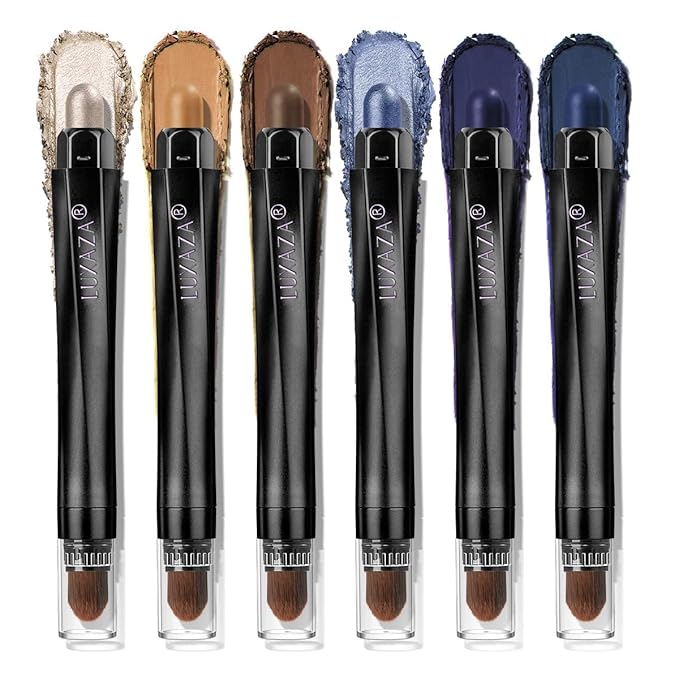 LUXAZA PRO 6 PCS Makeup Sticks Cream Blendable Contour Blush Highlight Full Face Makeup, Cool Blue Shimmer Matte Eye Shadow Vegan Multi-use Stick with Brush Waterproof Long Lasting Party Smokey Eyes