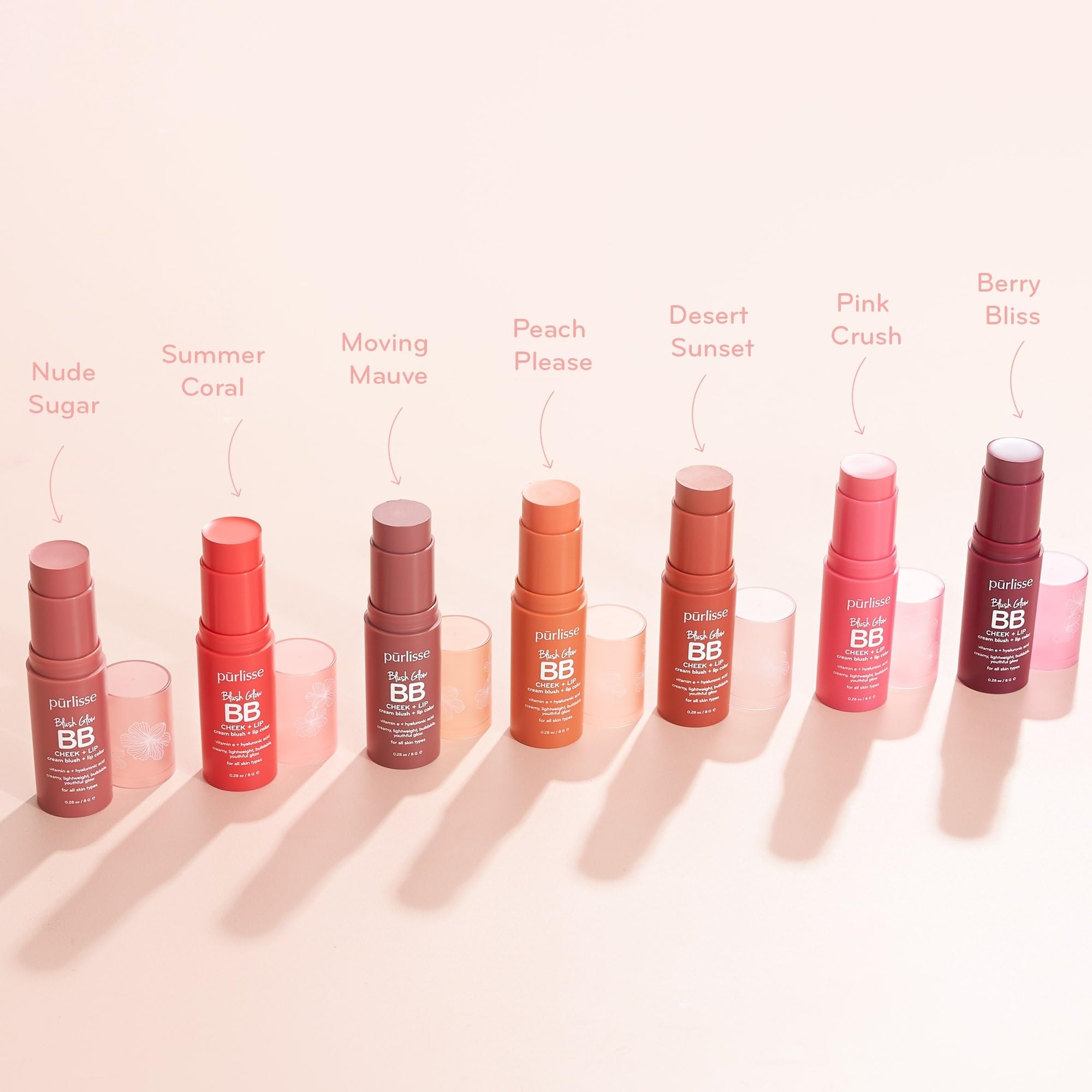 pūrlisse Blush Glow BB Lip and Cheek Tint - Hydrating & Buildable 2-in-1 Cream Blush Stick for Cheeks & Lips - Formulated with Nourishing Vitamin E & Hyaluronic Acid - Berry Bliss (.28 oz)