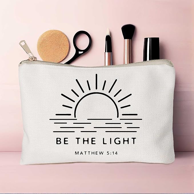HubbgDesign Christian Gifts for Women, Be The Light Matthew 5:14 Makeup Bag, Bible Verse Cosmetic Pouch, Travel Toiletry Organizer for Purse, Religious Gift for Church Retreat, Bible Study, Friends
