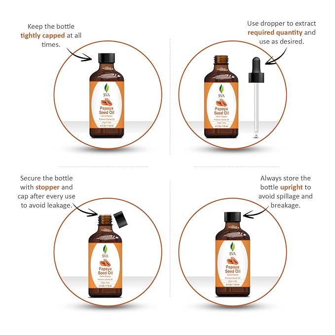 SVA Papaya Seed Carrier Oil, Glass Bottle with Dropper, 4 Fl Oz (118 ml)