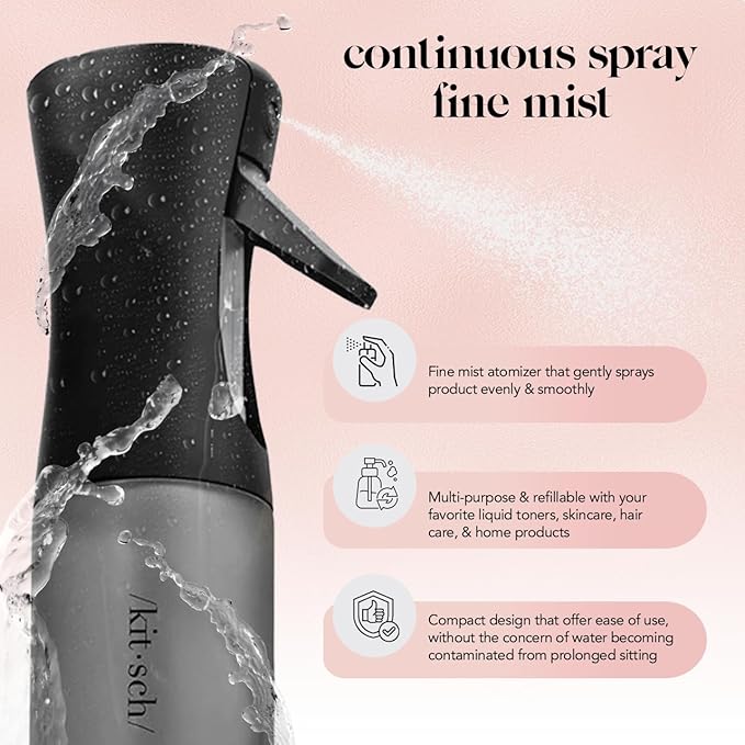 Kitsch Continuous Spray Bottle for Hair – Black, 150ml