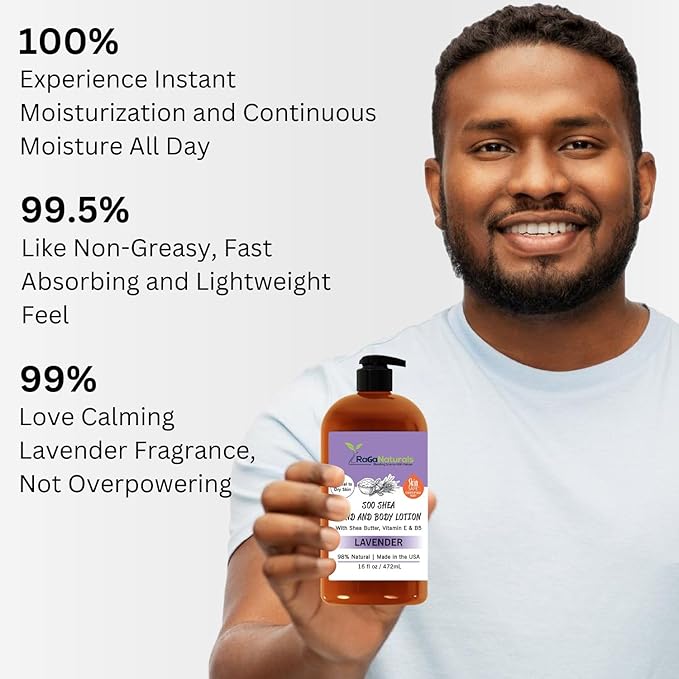RaGaNaturals Lavender Hand & Body Lotion, 16 oz – Natural Moisturizer for Dry & Sensitive Skin, Pure French Lavender Essential Oil, Shea Butter, Argan & Avocado Oil - Made in USA for Women, Men & Kids