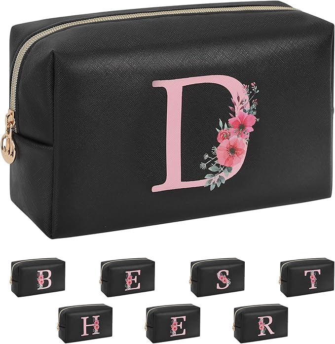 Initial Makeup Bag for Women, Travel Makeup Bag Small Cosmetic Bag, Birthday Gifts for Girls and Women, Teen Girls Gifts Trendy Stuff, Personalized Gifts for Grandkids Teacher Friends Bride Bridesmaid